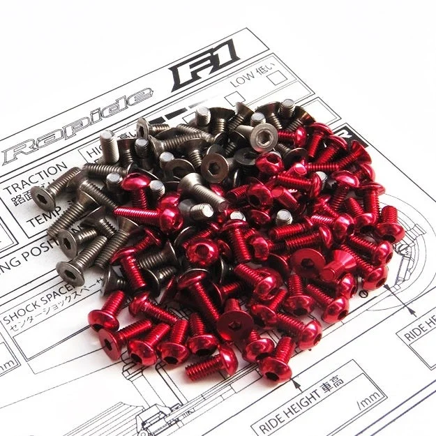 Screws With Sleek Look-Titanium and Red Aluminium hex head screw set - 86pcs (Roche Rapide F1 2016)