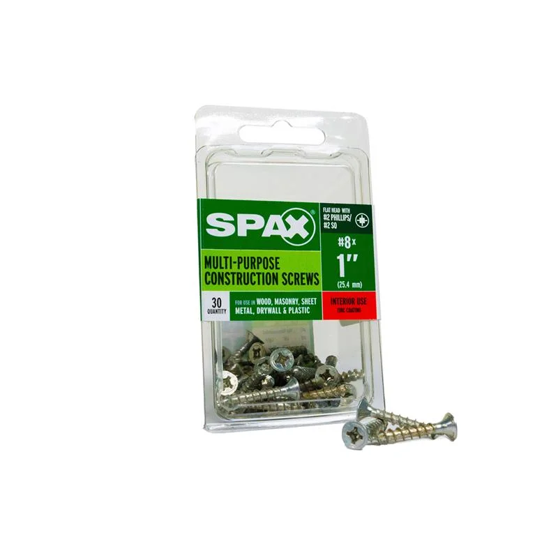 Screws With Everyday Fixes-SPAX No. 8 x 1 in. L Phillips/Square Flat Head Zinc-Plated Steel Multi-Purpose Screw 30 each