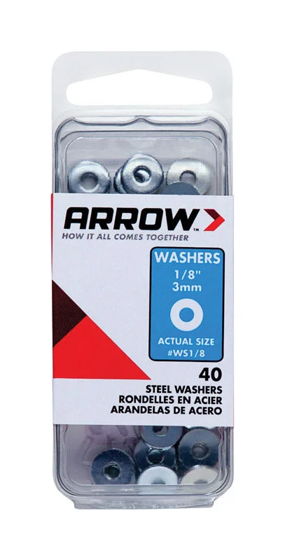 Washers With Wide Rim-Arrow 1/8 in. D Steel Flat Washers Silver 40 pk