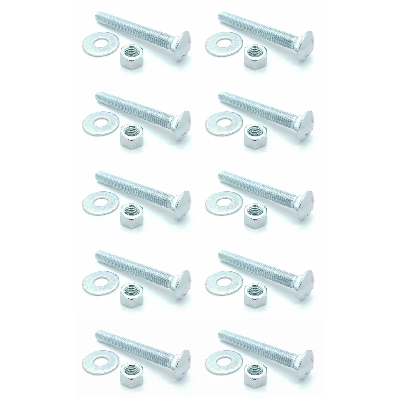 Washers For Heavy Duty Joints-Ten (10) 1/2-13 x 4" Long Carriage Bolts Set w/ Nuts & Washers (BCP348)