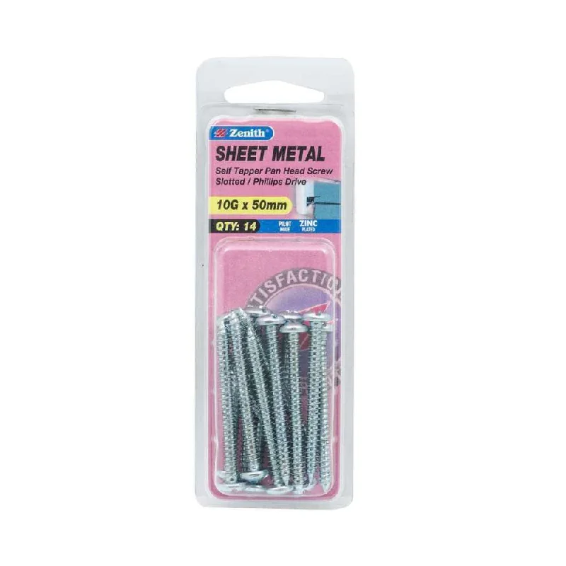 Screws With Steel Alloy-Zenith Self Tap Screw Pan ZP 10G x 50mm (14pk)