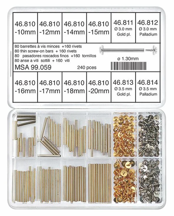 Screws For Regional Builds-Horotec MSA 99.059 Assortment of Nickel Silver Screw-on Bars Ø1.30 (80 Pieces + 160 Screws)