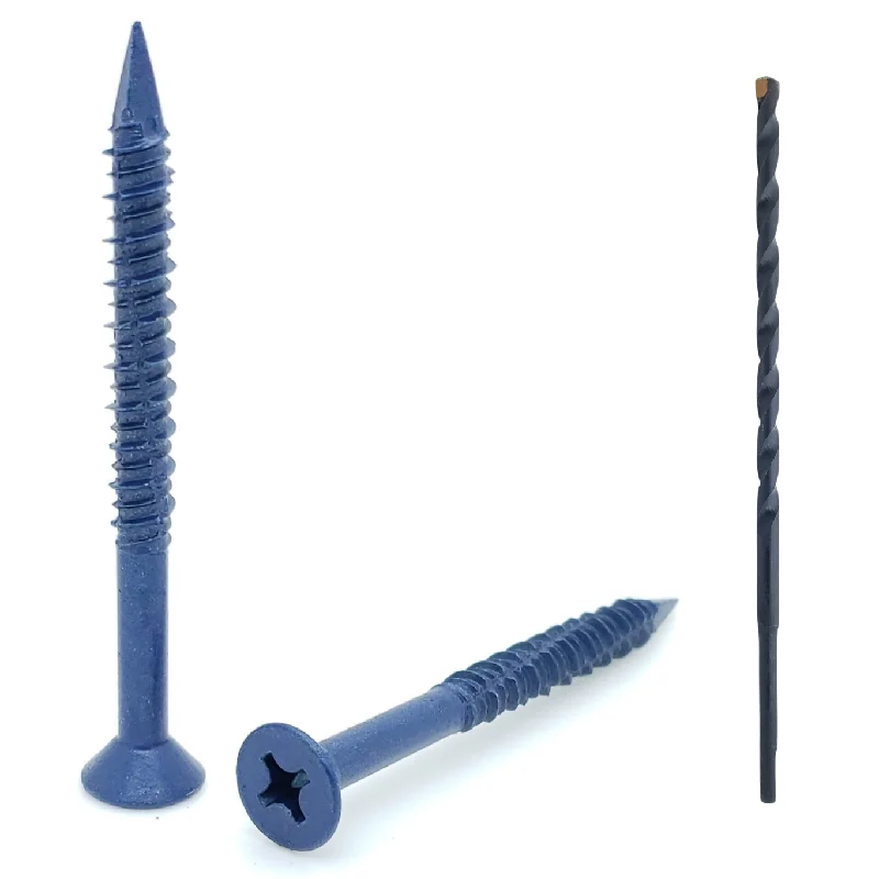 Screws With Retro Threads-100 Qty 1/4" x 2-3/4" Flat Head Phillips Diamond Tip Concrete Screws To Anchor Masonry, Block & Brick (BCP495)