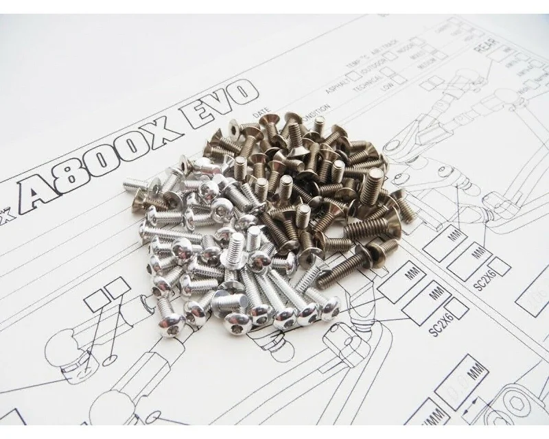 Screws For Rainy Climates-Hiro Seiko A800X EVO Titan Alum Hex Socket Screw Set Silver HS-48431