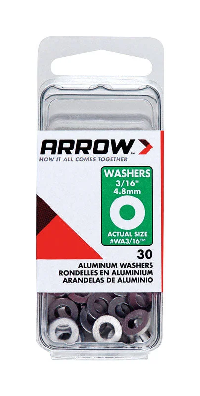 Washers With Lightweight Feel-Arrow 3/16 in. D Aluminum Flat Washers Silver 30 pk