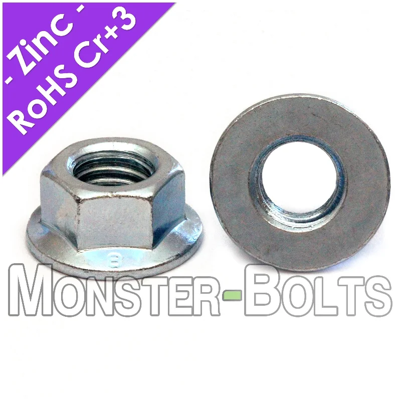 Nuts For Daytime Use-Metric Hex Flange Nuts, Zinc Plated Class 8 Alloy Steel DIN 6923 / ISO 4161