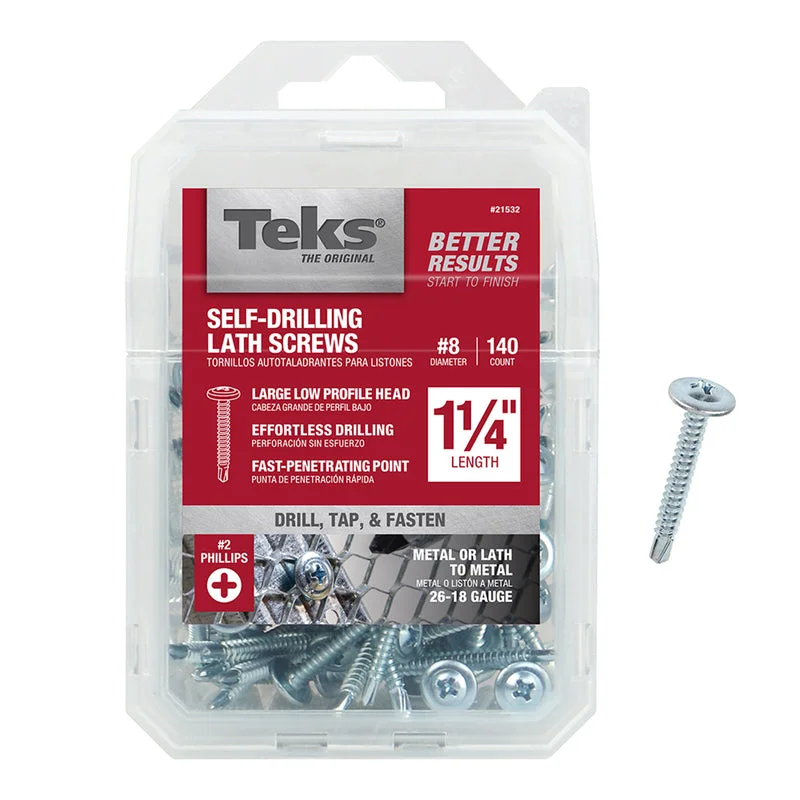 Screws With Neon Coating-Teks No. 8  x 1-1/4 in. L Phillips Truss Head Zinc-Plated Steel Lath Screws 140 pk