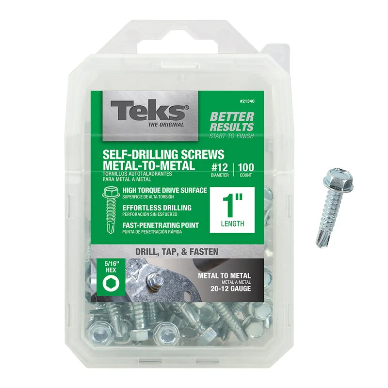 Screws For Family Fixes-Teks No. 12  x 1 in. L Hex Washer Head Zinc-Plated Steel Sheet Metal Screws 100 pk