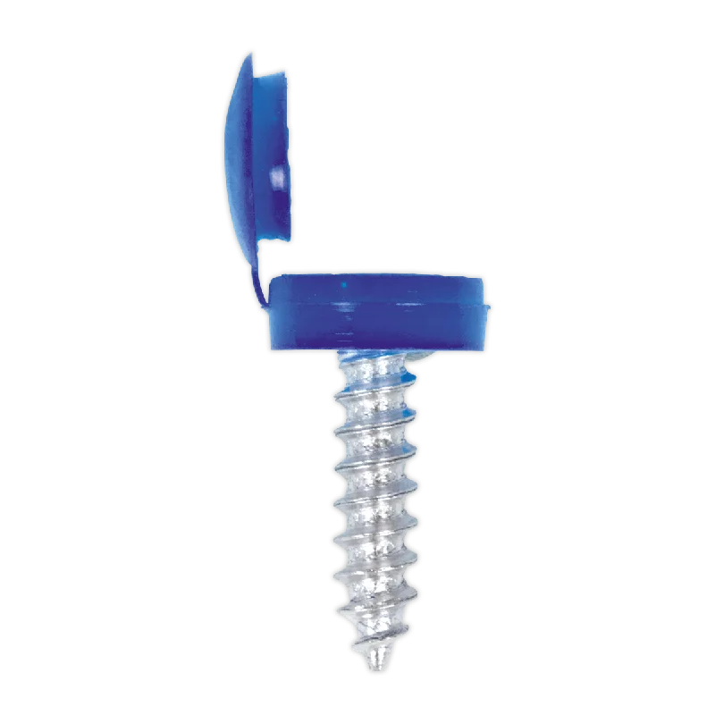 Screws With Affordable Prices-Sealey Numberplate Screw & Flip Cap 4.2 x 19mm Blue Pack of 50